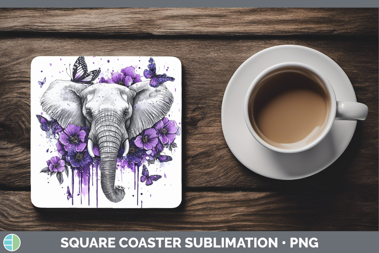 Animals Purple Drips Elephant Square Coaster Sublimation Coa