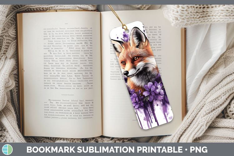 Animals Purple Drips Fox Bookmark Sublimation Printable Desi