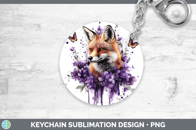 Animals Purple Drips Fox Keychain Sublimation Keyring Design