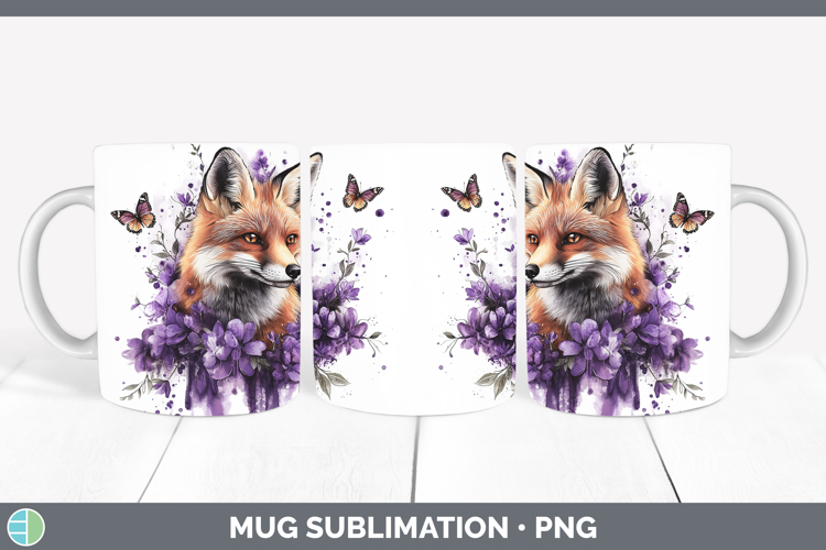 Animals Purple Drips Fox Mug Wrap Sublimation Coffee Cup Des