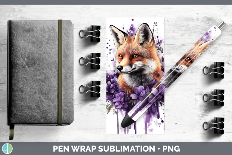 Animals Purple Drips Fox Pen Wrap Sublimation Pen Designs