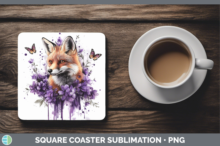 Animals Purple Drips Fox Square Coaster Sublimation Coaster