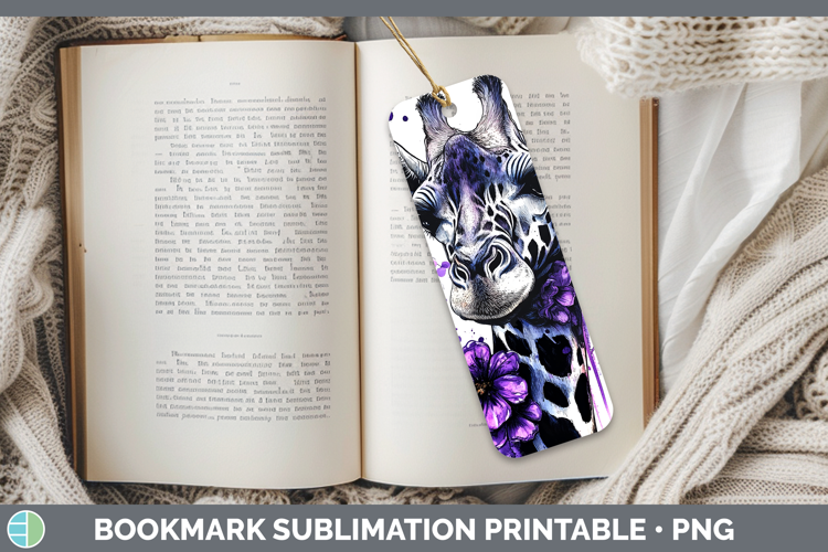 Animals Purple Drips Giraffe Bookmark Sublimation Printable