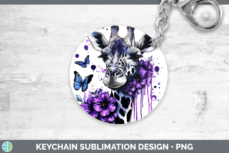 Animals Purple Drips Giraffe Keychain Sublimation Keyring De