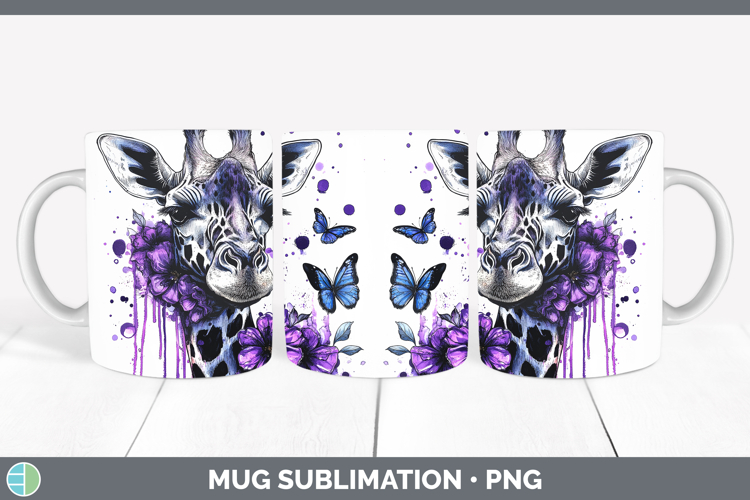 Animals Purple Drips Giraffe Mug Wrap Sublimation Coffee Cup