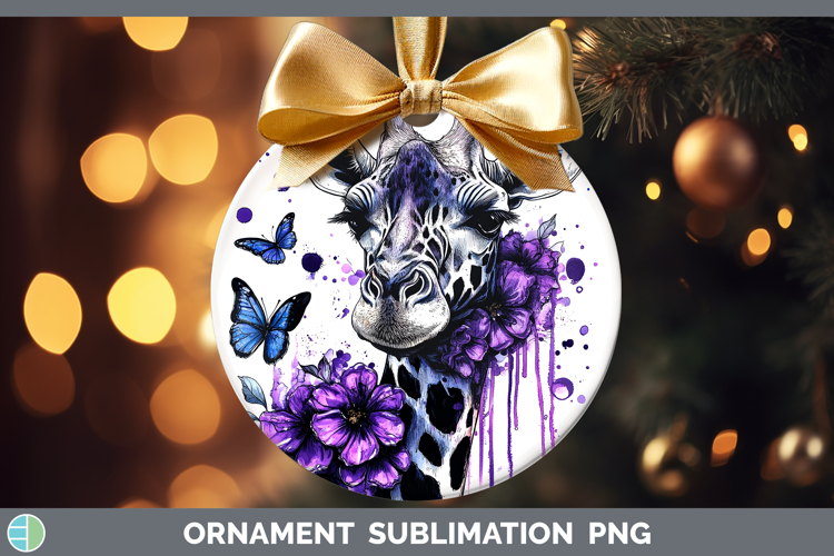 Animals Purple Drips Giraffe Ornament Sublimation Bauble Des