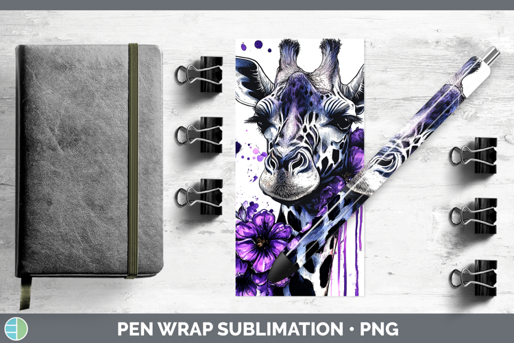 Animals Purple Drips Giraffe Pen Wrap Sublimation Pen Design