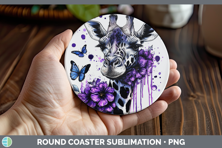 Animals Purple Drips Giraffe Round Coaster Sublimation Coast