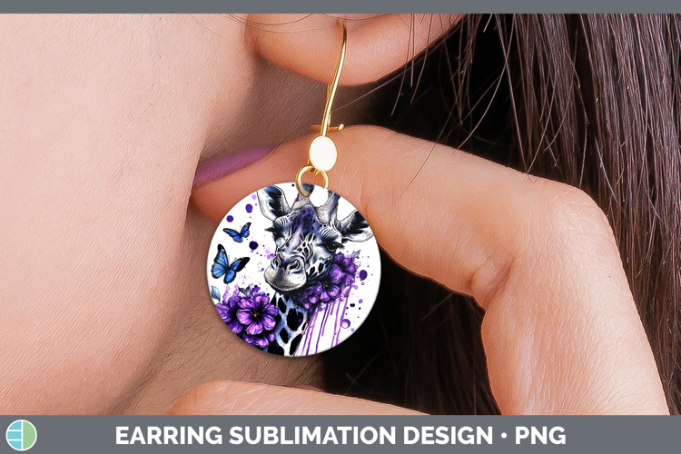 Animals Purple Drips Giraffe Round Earrings Sublimation Earr