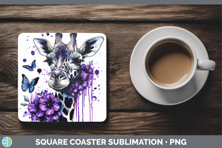Animals Purple Drips Giraffe Square Coaster Sublimation Coas