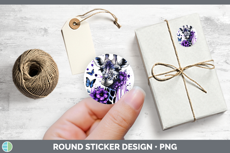 Animals Purple Drips Giraffe Stickers | Round Labels Designs