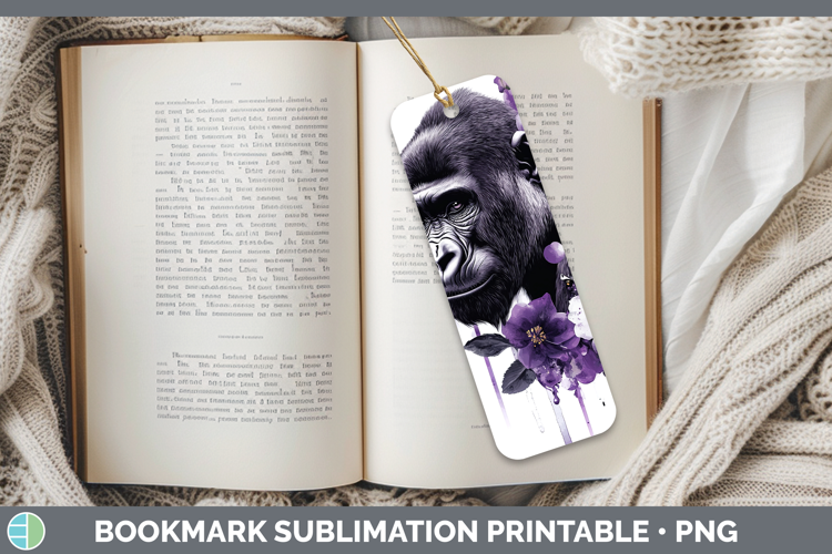 Animals Purple Drips Gorilla Bookmark Sublimation Printable
