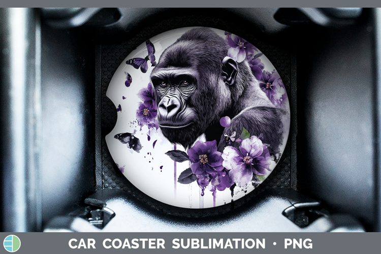 Animals Purple Drips Gorilla Car Coaster Sublimation Design