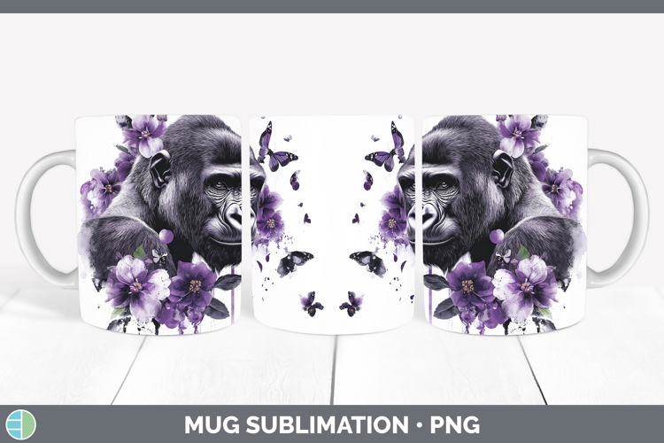 Animals Purple Drips Gorilla Mug Wrap Sublimation Coffee Cup