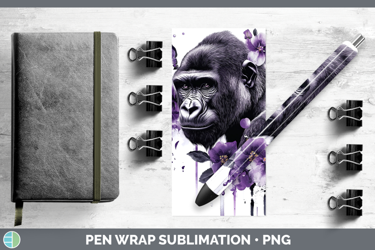 Animals Purple Drips Gorilla Pen Wrap Sublimation Pen Design