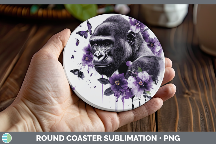 Animals Purple Drips Gorilla Round Coaster Sublimation Coast