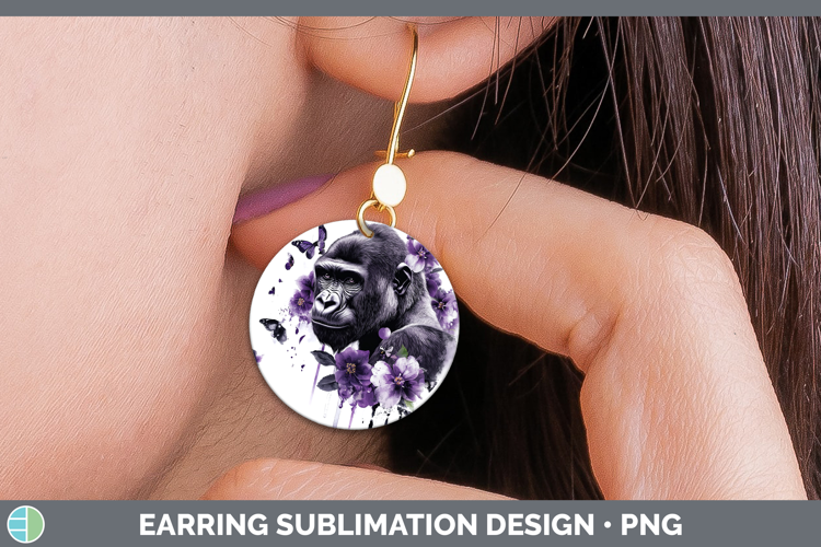 Animals Purple Drips Gorilla Round Earrings Sublimation Earr
