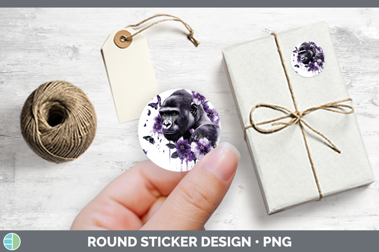 Animals Purple Drips Gorilla Stickers | Round Labels Designs