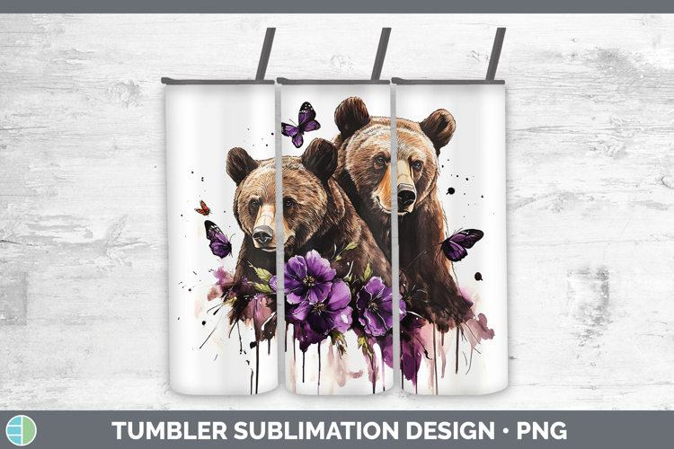 Animals Purple Drips Grizzly Bear Tumbler Sublimation 20 oz