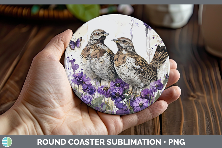 Animals Purple Drips Grouse Round Coaster Sublimation Coaste