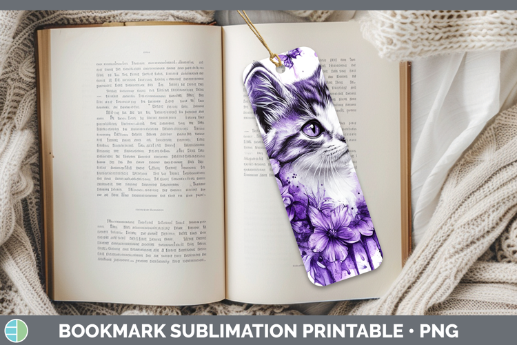 Animals Purple Drips Kitten Bookmark Sublimation Printable D