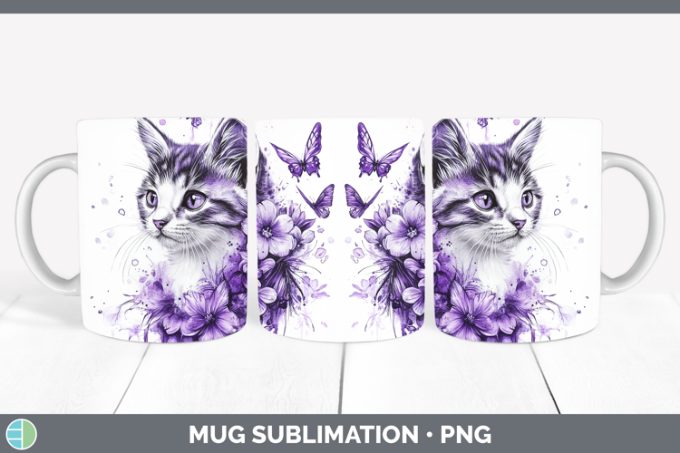 Animals Purple Drips Kitten Mug Wrap Sublimation Coffee Cup