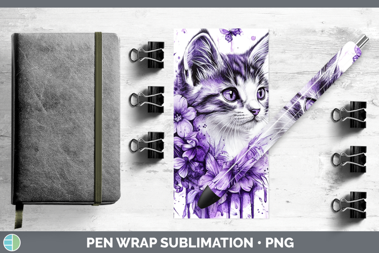 Animals Purple Drips Kitten Pen Wrap Sublimation Pen Designs