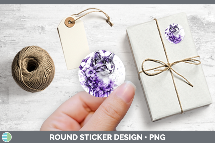 Animals Purple Drips Kitten Stickers | Round Labels Designs