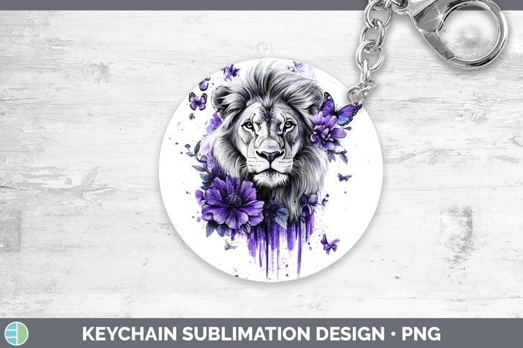Animals Purple Drips Lion Keychain Sublimation Keyring Desig