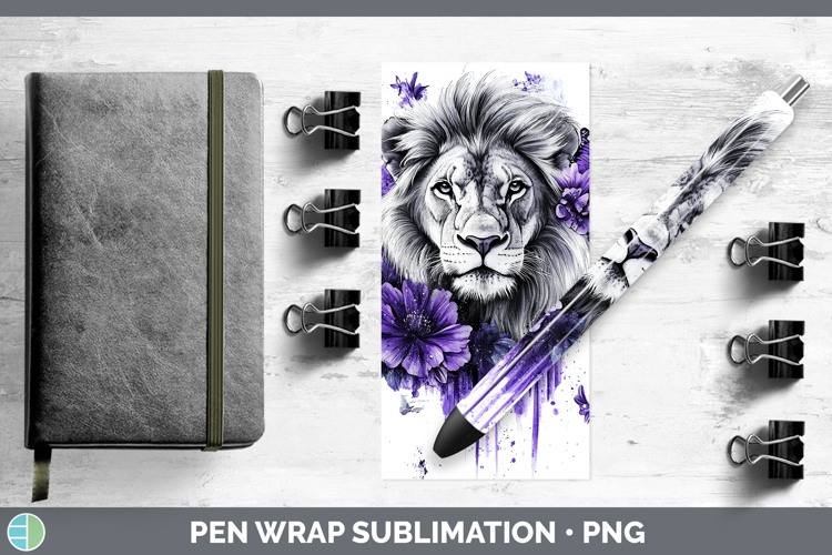 Animals Purple Drips Lion Pen Wrap Sublimation Pen Designs