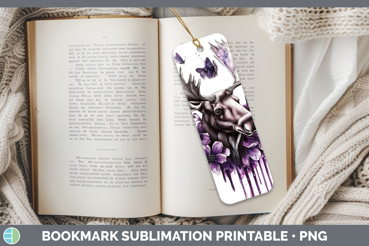 Animals Purple Drips Moose Bookmark Sublimation Printable De