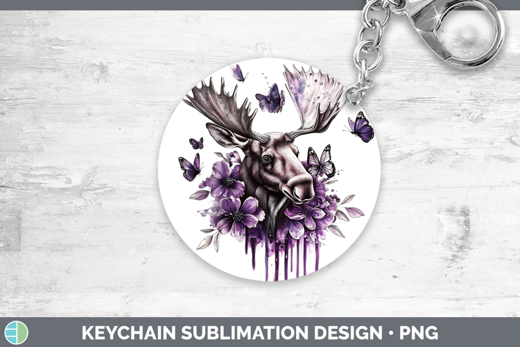 Animals Purple Drips Moose Keychain Sublimation Keyring Desi