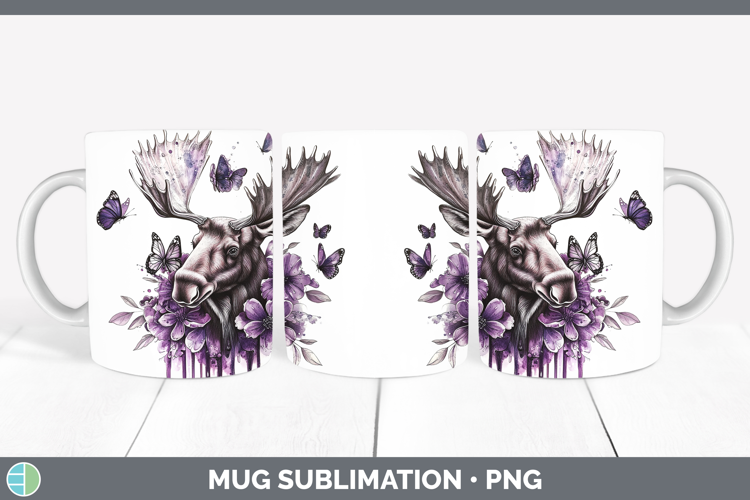 Animals Purple Drips Moose Mug Wrap Sublimation Coffee Cup D
