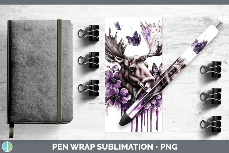 Animals Purple Drips Moose Pen Wrap Sublimation Pen Designs