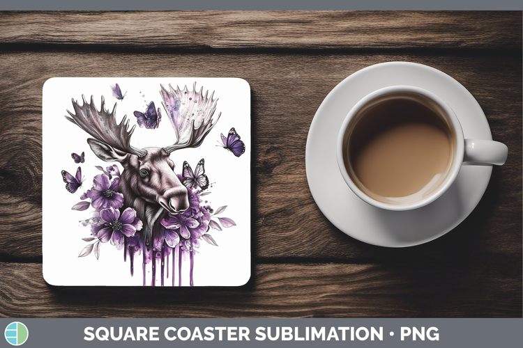 Animals Purple Drips Moose Square Coaster Sublimation Coaste