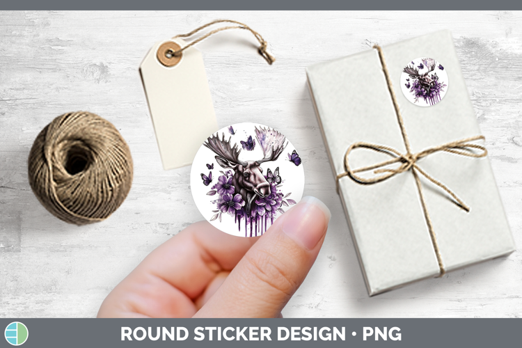 Animals Purple Drips Moose Stickers | Round Labels Designs