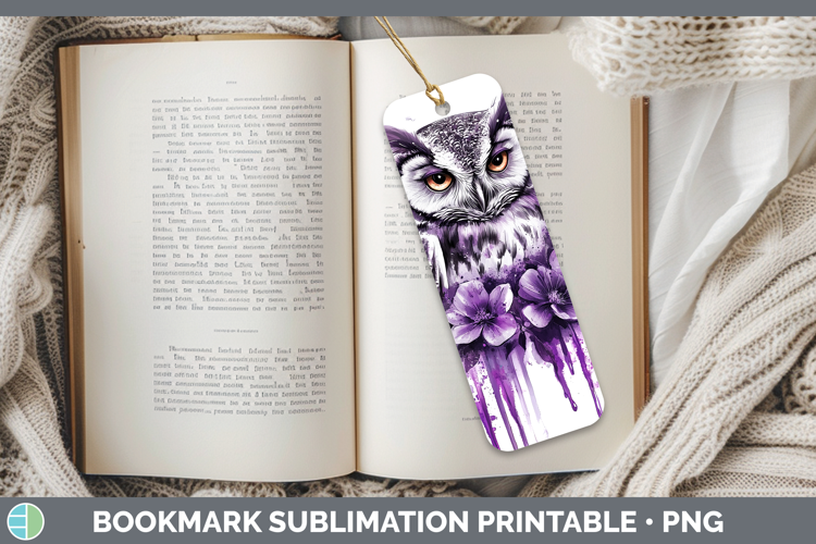 Animals Purple Drips Owl Bookmark Sublimation Printable Desi