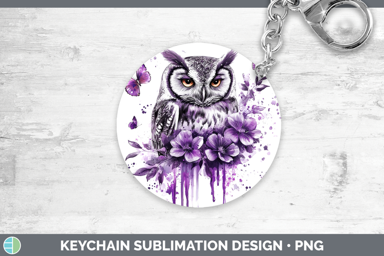 Animals Purple Drips Owl Keychain Sublimation Keyring Design