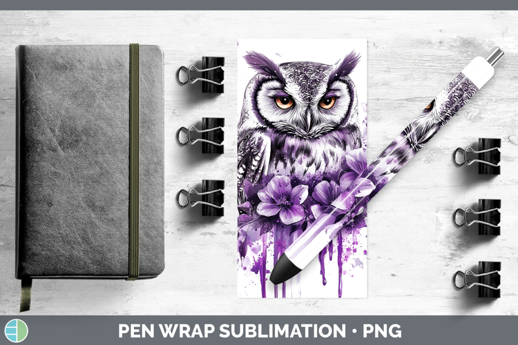 Animals Purple Drips Owl Pen Wrap Sublimation Pen Designs