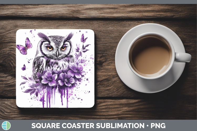 Animals Purple Drips Owl Square Coaster Sublimation Coaster