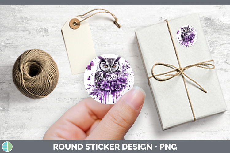 Animals Purple Drips Owl Stickers | Round Labels Designs