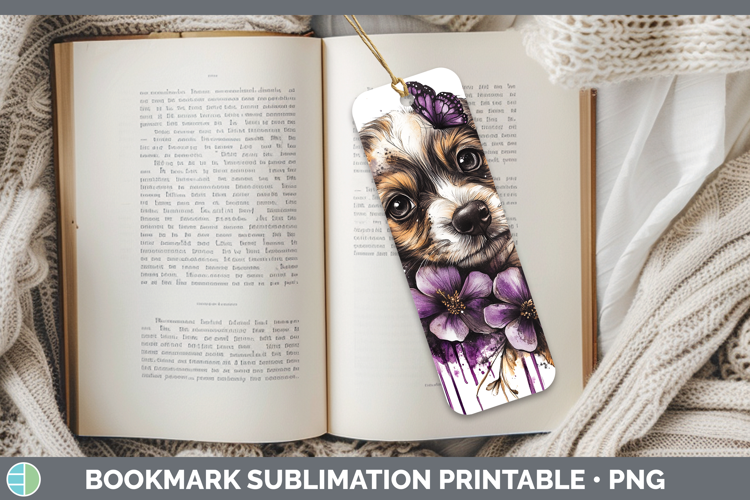 Animals Purple Drips Puppy Bookmark Sublimation Printable De