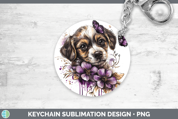 Animals Purple Drips Puppy Keychain Sublimation Keyring Desi