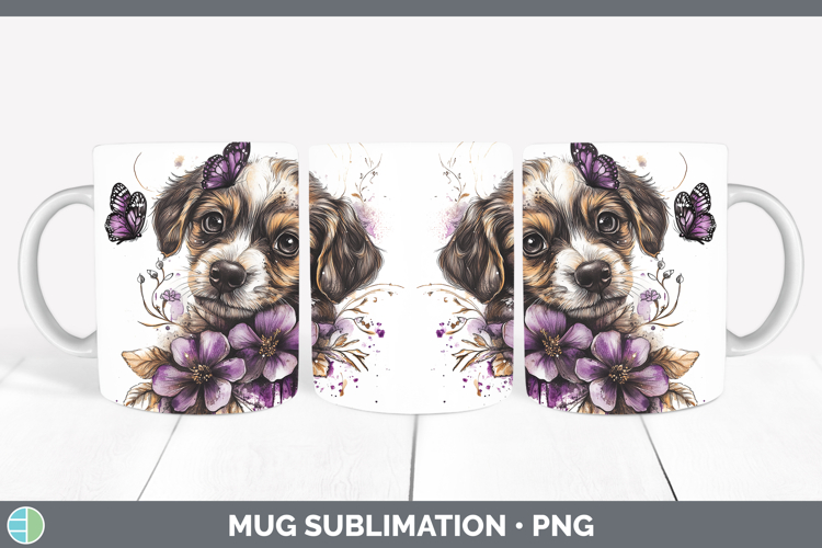 Animals Purple Drips Puppy Mug Wrap Sublimation Coffee Cup D