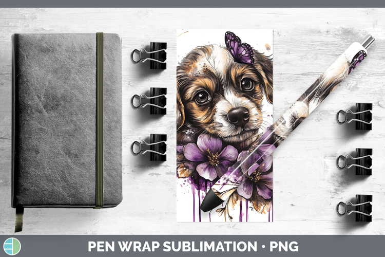 Animals Purple Drips Puppy Pen Wrap Sublimation Pen Designs