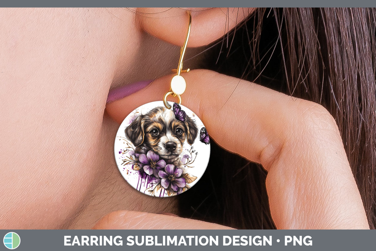 Animals Purple Drips Puppy Round Earrings Sublimation Earrin