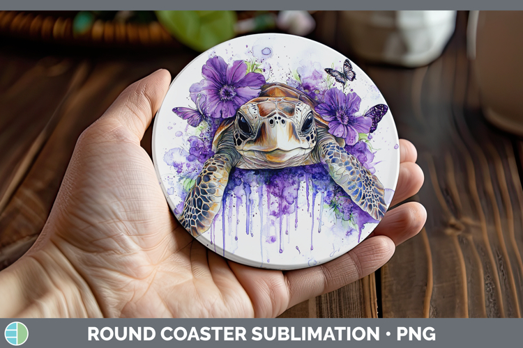 Animals Purple Drips Sea Turtle Round Coaster Sublimation Co