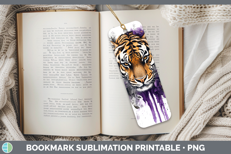 Animals Purple Drips Tiger Bookmark Sublimation Printable De