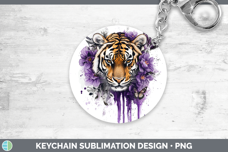 Animals Purple Drips Tiger Keychain Sublimation Keyring Desi