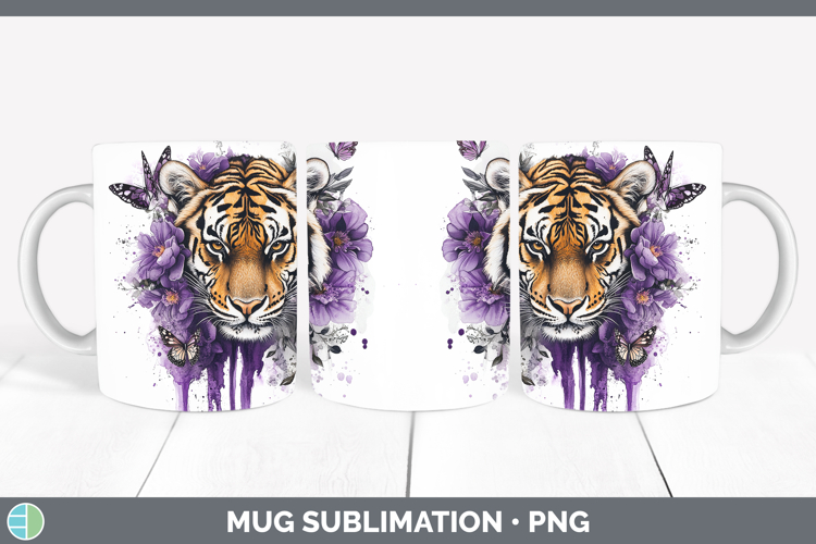 Animals Purple Drips Tiger Mug Wrap Sublimation Coffee Cup D